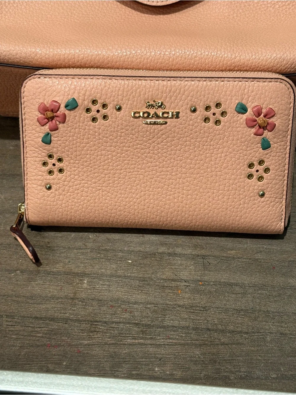 Coach Peach Pink Floral Pebbled Leather Shoulder Bag with Chain Strap